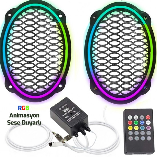 Rgb Ledli Hoparlör Kapak Oval Sese Duyarlı Animasyonlu 2adet Poke PK-5547