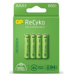 GP Recyko 650 mAh R03 AAA Şarjlı 4'lü İnce Kalem Pil