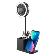 S-Link SL-M9055 10 Watt Kablosuz Şarj İstasyonlu Fanlı Kalemlikli Masa Lambası (Siyah)