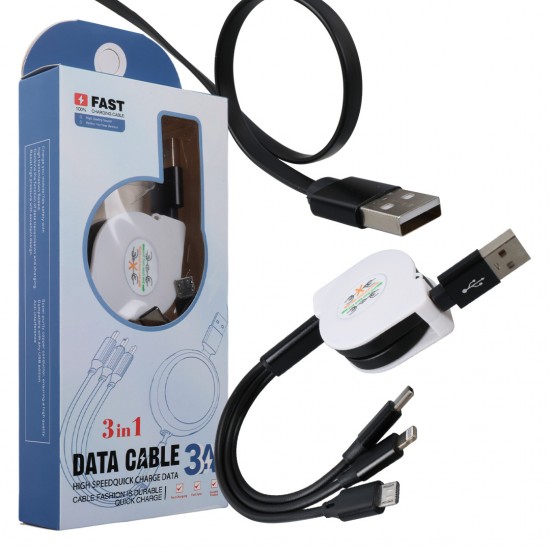 POWERMASTER PM-26346 3 IN 1 Siyah Şarj Kablosu