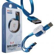 POWERMASTER PM-26347 3 IN 1 Mavi Şarj Kablosu