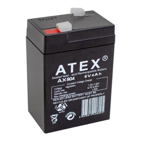 Atex 6 Volt 4 AH Işıldak Aküsü (70*48*101 Mm)