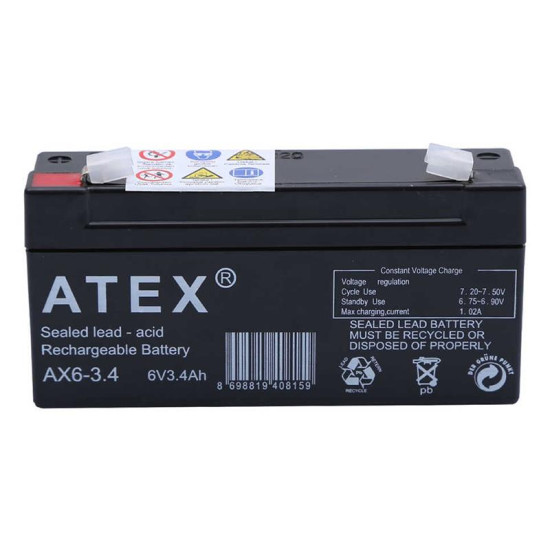 Atex 6 Volt - 3.4 Amper Yatık Akü