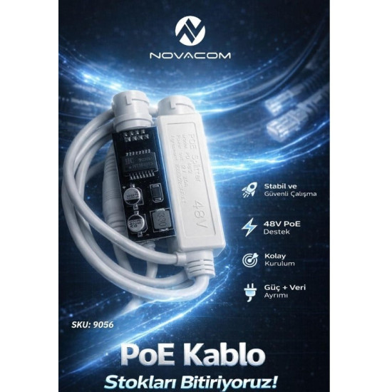 Novacom 9056 48V-12V 2 Amper PD4812 IP Poe Kartlı Splitter Kamera Kablosu (1,25-8Y/PH-2Y)         