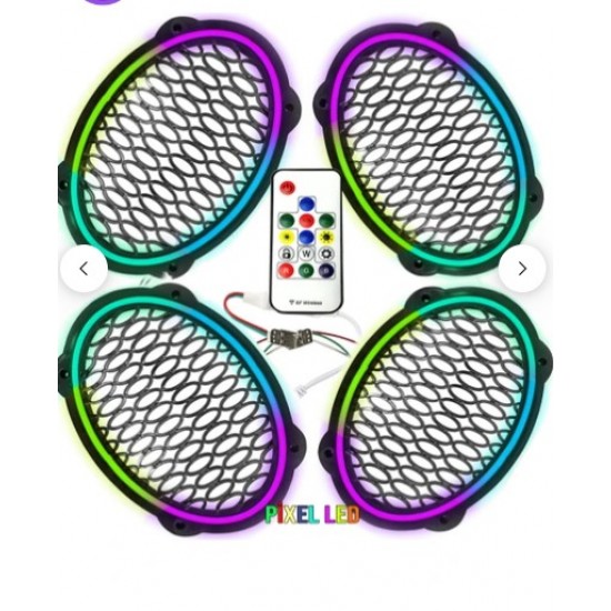 Poke PK-5653 4 Adet Oval Oto Hoparlör Kapağı Kumandalı Pixel Ledli RGB Animasyonlu Kapak