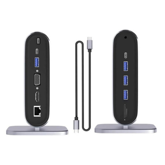 PowerMaster PM-21813 Type-C TO 12 Port Hub USB/Ethernet/HDMI/VGA/SD/TF Kart Okuyucu Dönüştürücü Çoğaltıcı Laptop PC Macbook Dock Station