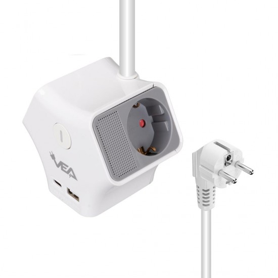 Vea VE-G903YC 3'lü USB+ Type-C Girişli Anahtarlı 1.5 Metre Grup Priz