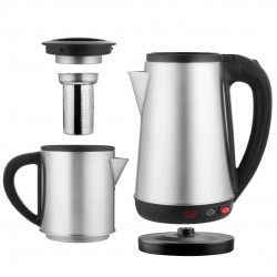 Crown CRW-2201 1800W 1.8 - 0.8 Litre Çelik Hazneli Çaycı Mutfak Kettle Demlikli Ve Süzgeçli Inox