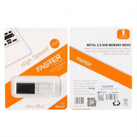 Faster 128 GB Mimi Serisi USB 3.0 Yüksek Hızlı Mavi Işıklı Metal Flash Bellek