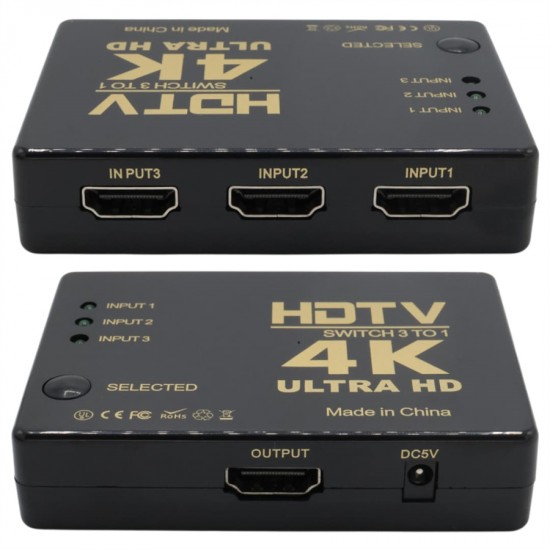 Fully G-538N 4K Ultra HD Destekli 3 Port Uzaktan Kumandalı HDMI Switch Çoğaltıcı