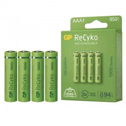 Gp Recyko 950 mAh AAA 4'lü Şarjlı İnce Kalem  Pil GP100AAAHCE-2EB4 (GPRHC103E001)