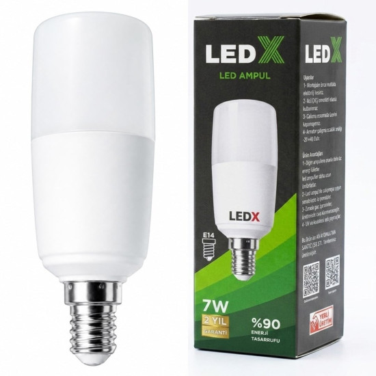 LedX AL-CLL 7 Watt E14 Duylu Soğuk Beyaz Silindirik Tasarım LED Ampul