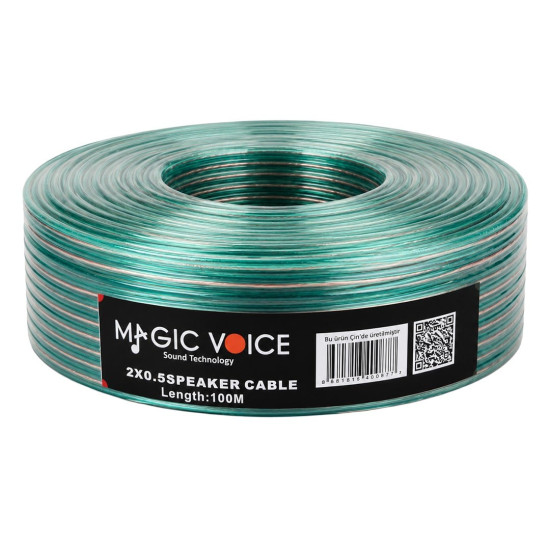 Magicvoice 2x0.50 Şeffaf Yeşil Çizgili 100 Metre Hoparlör Kablosu