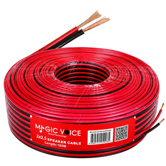 Magicvoice MV-29560 2x2.50mm Siyah Kırmızı 100 Metre CCA Hoparlör Ses Kablosu