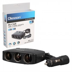 Olesson 1636 12-24V Çift USB Girişli 100W 70 CM Kablolu 3'LÜ Araç Çakmak Çoklayıcı