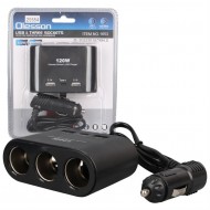 Olesson 1653 12-24V Çift USB + TYPE-C Girişli 100W 70cm Kablolu 3'lü Araç Çakmak Çoklayıcı