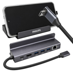 Philips SWR1691A/93 USB-C 6'sı 1 Arada Stand Tasarımlı Hub - 4K 60Hz HDMI, 1000Mbps LAN, 100W PD