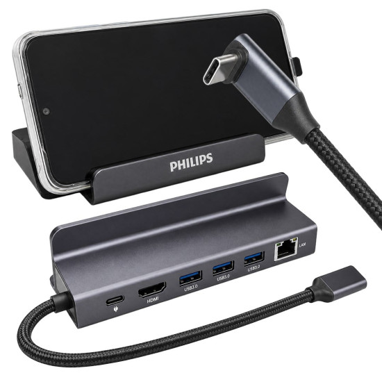 Philips SWR1691A/93 USB-C 6'sı 1 Arada Stand Tasarımlı Hub - 4K 60Hz HDMI, 1000Mbps LAN, 100W PD