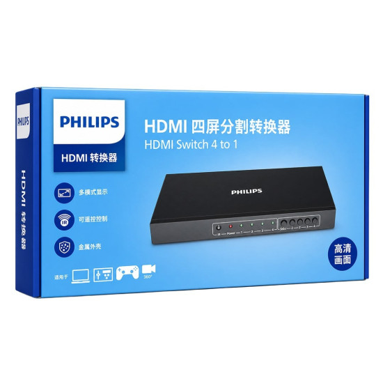 Philips SWR9101W/93 HDMI Quad Multi-Viewer 4-Giriş 1-Çıkış Ekran Bölücü ve Seçici Switch