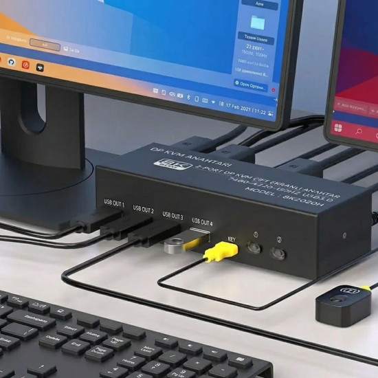 Powermaster 8K202DH Profesyonel 8K 2 Giriş 1 Çıkış DP + HDMI KVM Switch