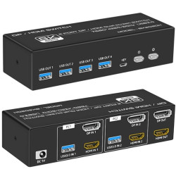 Powermaster 8K202DH Profesyonel 8K 2 Giriş 1 Çıkış DP + HDMI KVM Switch
