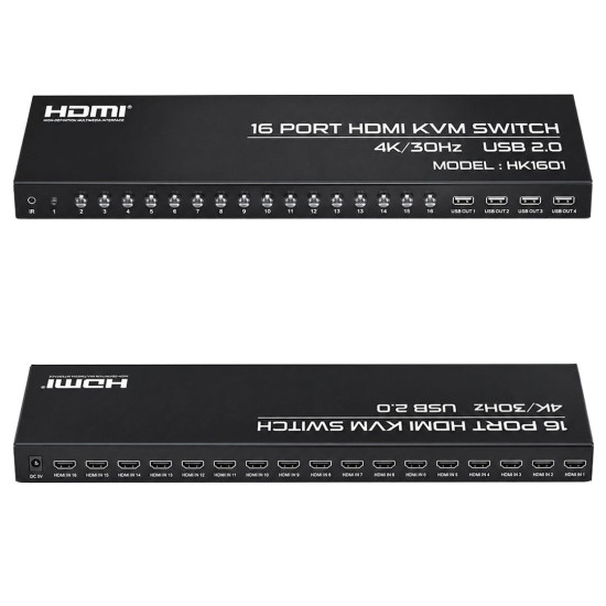 Powermaster HK1601 16 Port 4K 30HZ Video HDMI 2.0 Kvm Anahtarlı Kablolu Switch