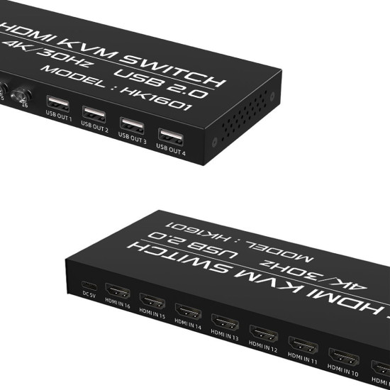 Powermaster HK1601 16 Port 4K 30HZ Video HDMI 2.0 Kvm Anahtarlı Kablolu Switch
