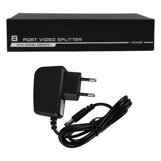 PowerMaster PM-2553 8 Port VGA Dağıtıcı Çoğaltıcı Splitter 9 Volt Adaptörlü 1920X1440 250Mhz
