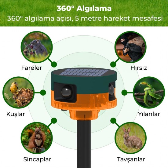 PowerMaster PM-26947 13 Farklı Sesli Hayvan Kovucu Alarm Cihazı Mikrofonlu Solar Panelli