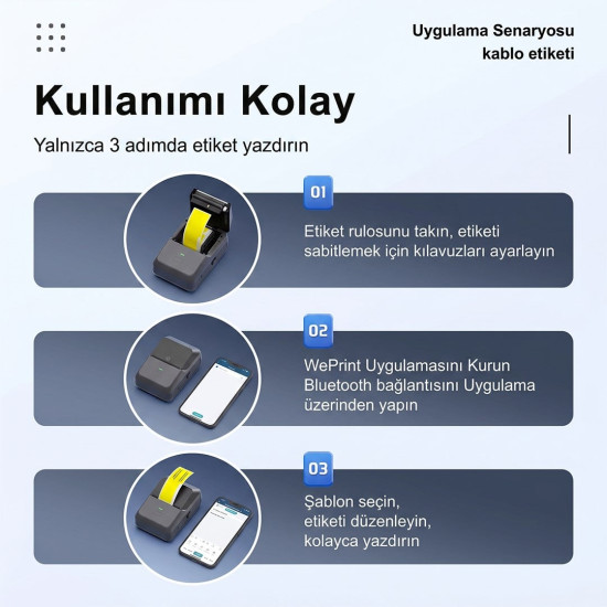 Powermaster PM-29886 Çok Amaçlı Bluetooth Destekli Taşınabilir Akıllı Termal Etiket Yazıcısı