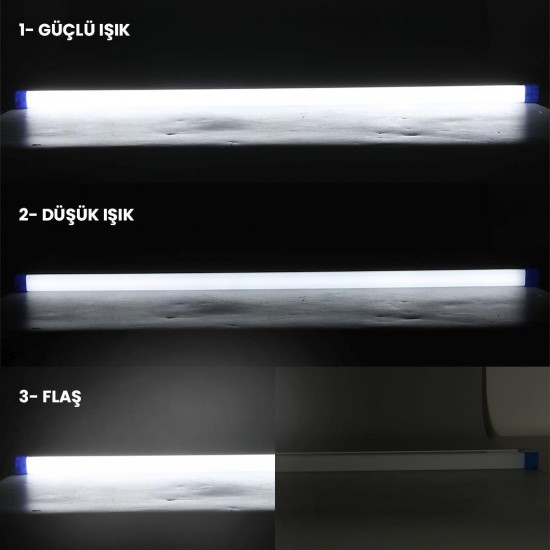 PowerMaster T570 70cm 100W Çubuk Portatif LED Işıldak Şarjlı Tüp Lamba 1800mAh
