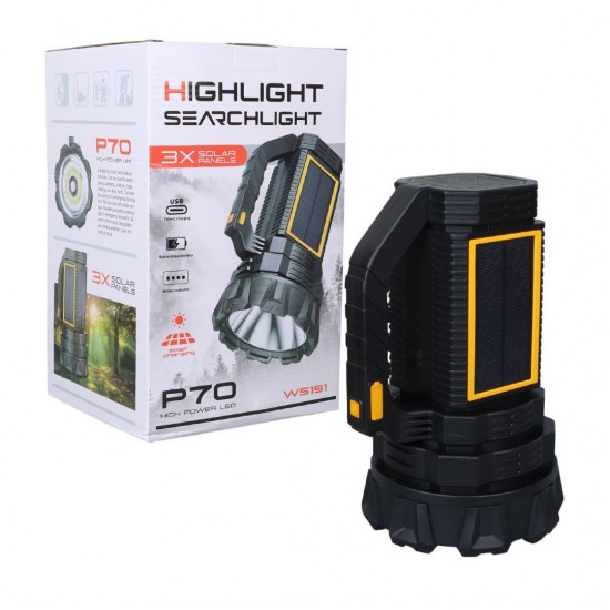 Powermaster W5191 Solar Şarjlı El Feneri Uzun Mesafe Işıldak