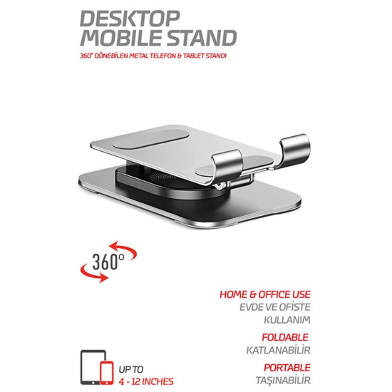 Powerway DMS33 Full Metal Gövde 360 Derece Dönebilen Profesyonel Masaüstü Telefon Standı