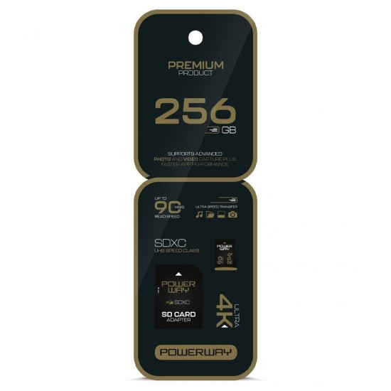 Powerway Premium 256 GB 90MB/S Ultra Hızlı 4K Destekli SDXC Hafıza Kartı