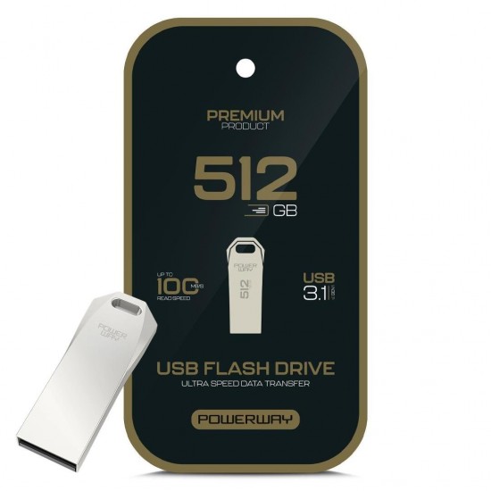 Powerway Premium 512 GB 100MB/S Ultra Hızlı USB 3.1 Metal Silver Flash Bellek