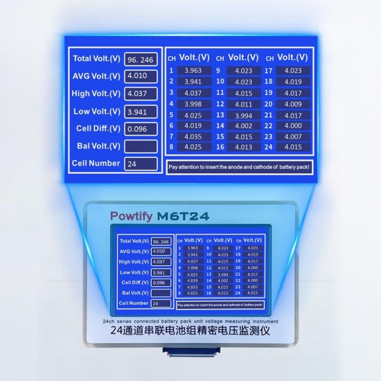 Powtify M6T24 24S Kanallı Yüksek Hassasiyetli Lityum Batarya Gerçek Zamanlı Voltaj Analizörü