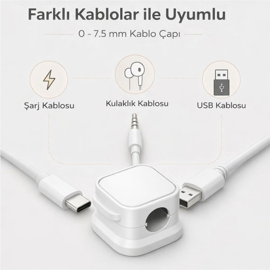 Sunup SN-29136 Manyetik 6'lı Kablo Tutucu  Düzenleyici Organizer Klips Beyaz                                                         
