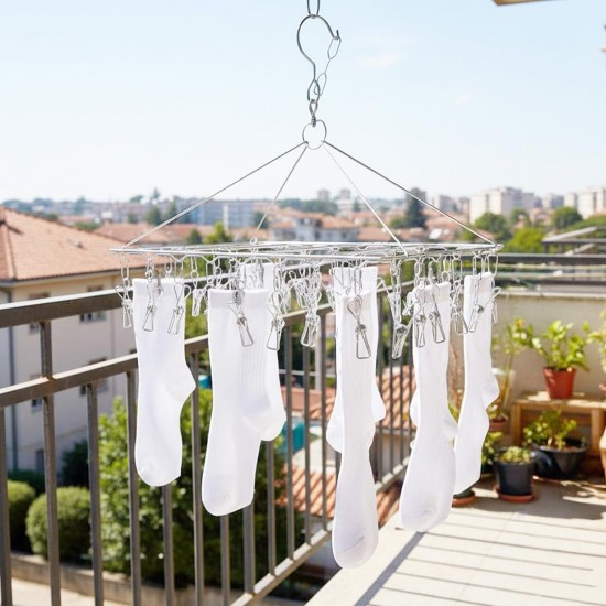 Sunup SN-29188 Metal Çorap Askısı 30 Mandallı Paslanmaz Çelik İç Çamaşırı Kurutma Askılığı