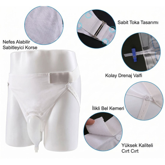 Sunup SN-29978 Erkekler İçin Silikon İdrar Toplayıcı Külotlu Üniter Sistemi