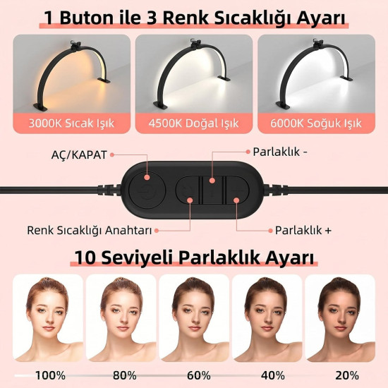 TrLed F-700A 70CM Pembe Elmas Desenli Katlanabilir Masaüstü Manikür ve Protez Tırnak Lambası