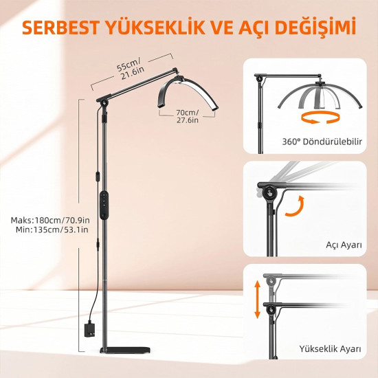 TrLed F-700B 70CM Zebra Elmas Desenli Ayaklı Profesyonel Güzellik Salonu Lambası
