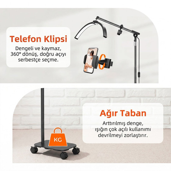 Trled F-700B Katlanabilir Ayaklı ve Tekerlekli Siyah Güzellik Salonu Lambası