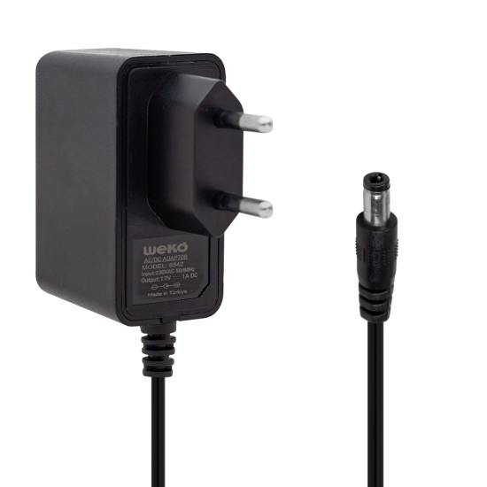 Weko 12 Volt 1 Amper 10 Watt Plastik Kasa Priz Tipi Adaptör (5.5x2.5 Uçlu)
