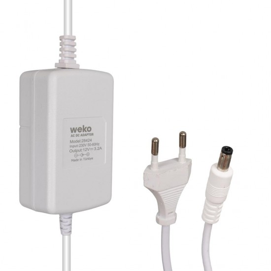 Weko Tottolet 1200 12 Volt - 3.2 Amper 5.5 2.5 Uçlu Yerli Üretim Plastik Kasa Beyaz Masaüstü Adaptör